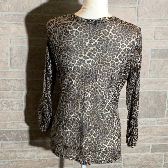 Kenneth Cole New York - Sz M - transparent pattern floral cheetah ruched sleeves - Picture 5 of 7